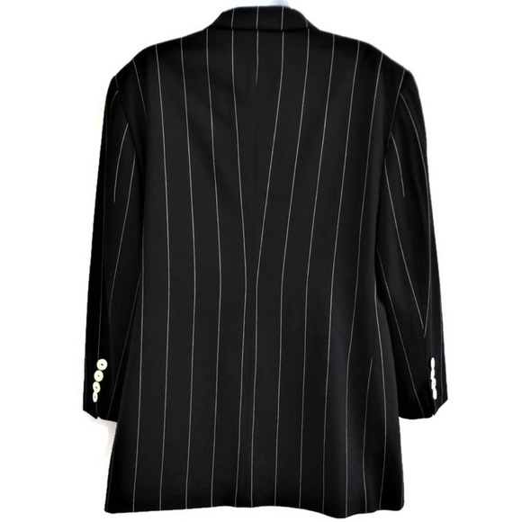 Designer Escada Elements Blazer Black Pure New Wool Pinstripe Italy - Picture 3 of 8